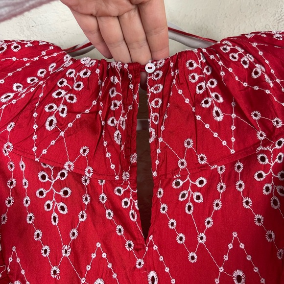 Zara Cotton Eyelet Ruffle Midi Statement Dress in Red Size Large - Picture 10 of 12